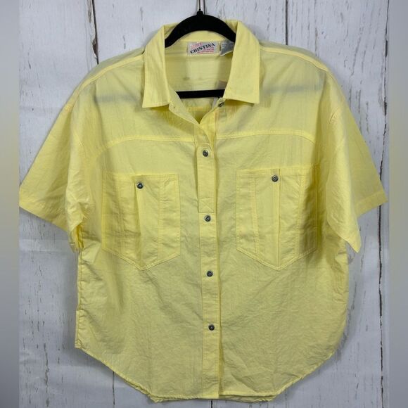 ‼️final must bundle‼️ NWT Just Cristina Boyfriend Shirt Button Down Yellow - Picture 1 of 8